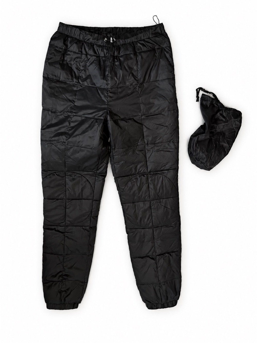 Unisex Black Packable Duck Down Pants Quilted Puffer Joggers Camping Gorpcore